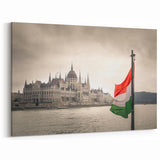 Hungary Travel Posters - Budapest Cityscape Art with Parliament & Flag