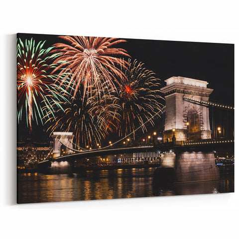 Hungary Wall Art - Fireworks Over Chain Bridge Budapest Cityscape