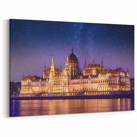 Budapest Cityscape Art - Hungarian Parliament at Night Under Stars
