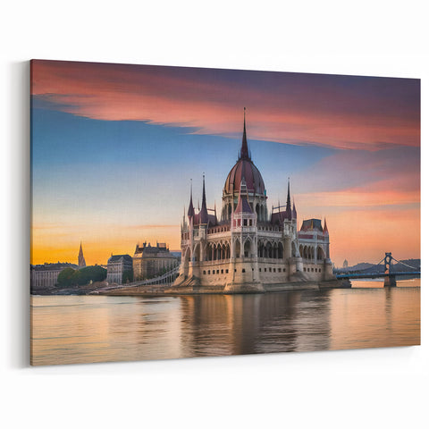Budapest Canvas Prints - Hungarian Parliament at Sunrise Reflection