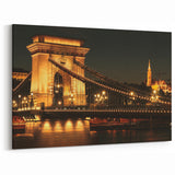 Budapest Cityscape Art - Chain Bridge Illuminated at Night