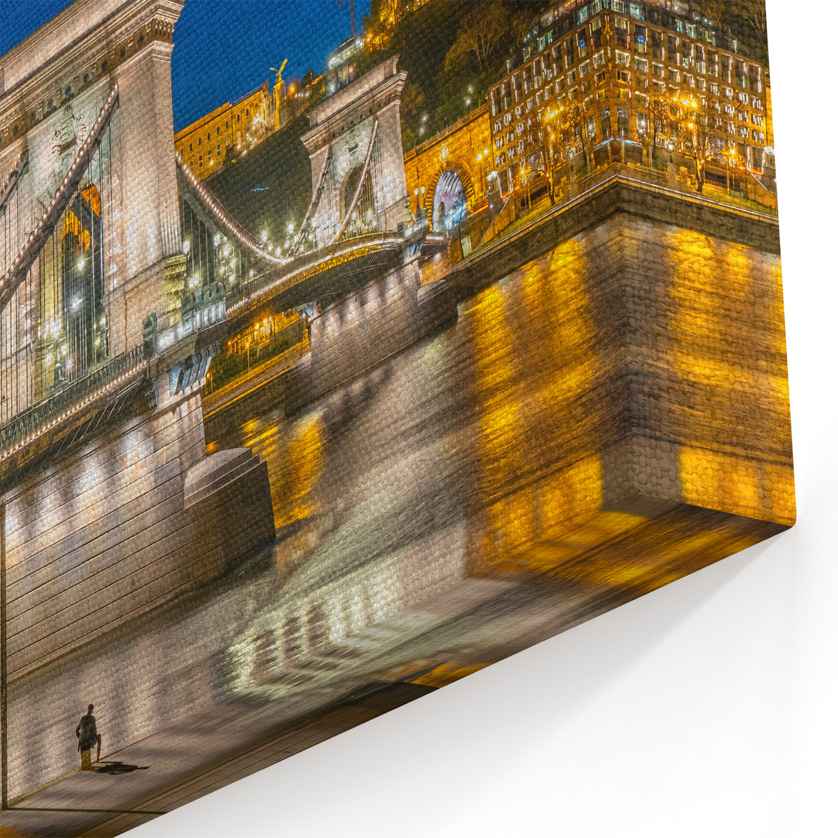 Budapest Cityscape Art - Chain Bridge and Buda Castle Night View