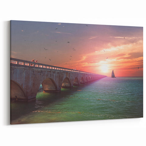 Florida Keys Coastal Art – Bridge Sunset with Tropical Nautical Scenery
