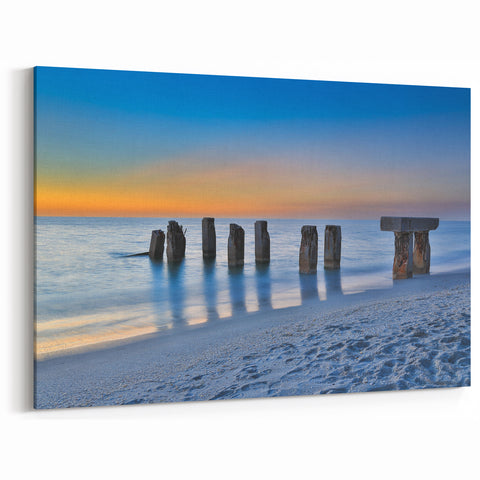 Florida Keys Sunset Beach Wall Art – Ocean View with Wooden Pilings