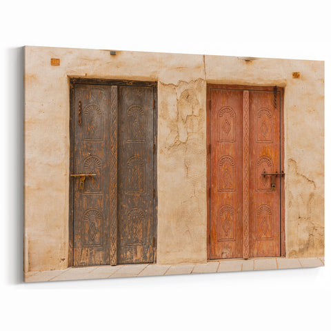 Vintage Dubai Doorway Art - Captivating Canvas Prints Featuring Dual Carved Doors