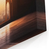 Illuminated Arabic Window Art - Captivating Canvas Prints Featuring Cityscape View