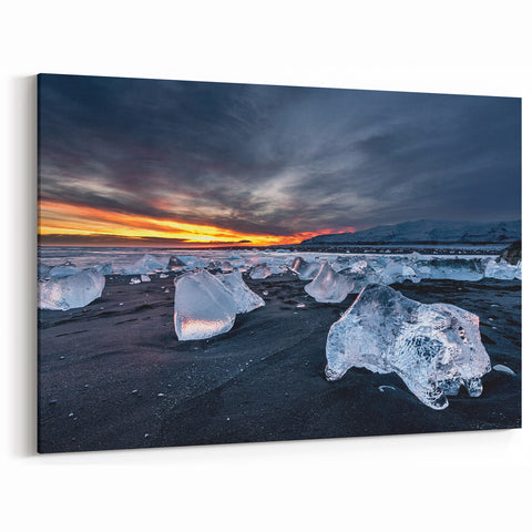 Iceland Canvas Prints – Icebergs at Sunset on Diamond Beach