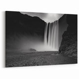 Iceland Waterfall Art – Skógafoss in Black and White Canvas