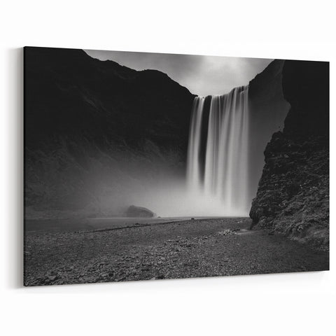 Iceland Waterfall Art – Skógafoss in Black and White Canvas