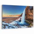 Iceland Landscape Art – Seljalandsfoss Winter Waterfall Canvas