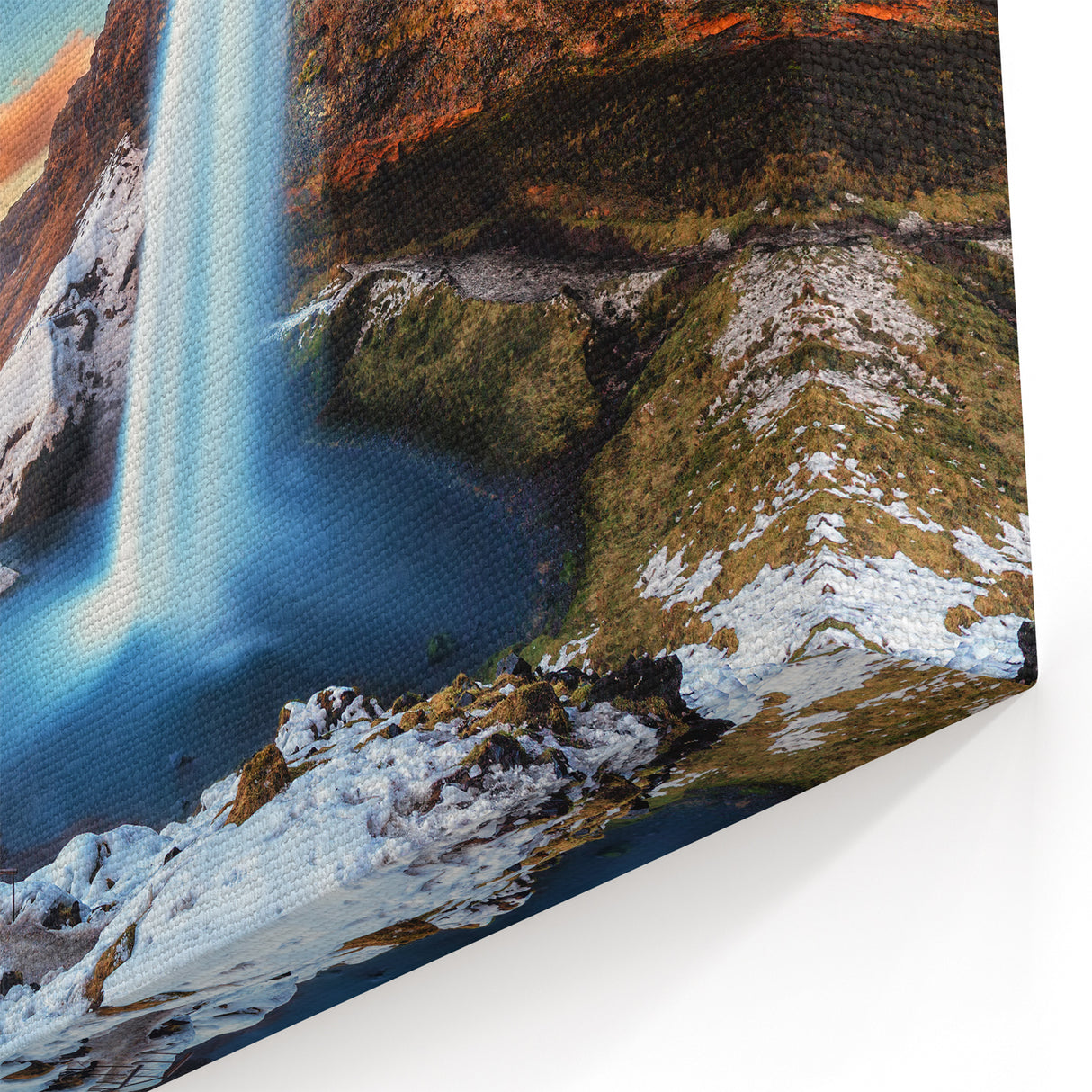 Iceland Landscape Art – Seljalandsfoss Winter Waterfall Canvas