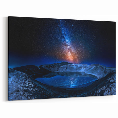 Iceland Scenery Art – Milky Way Over Crater Lake Canvas
