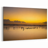Golden Sunrise with Birds - Serene Coastal Daytona Beach Art on Canvas