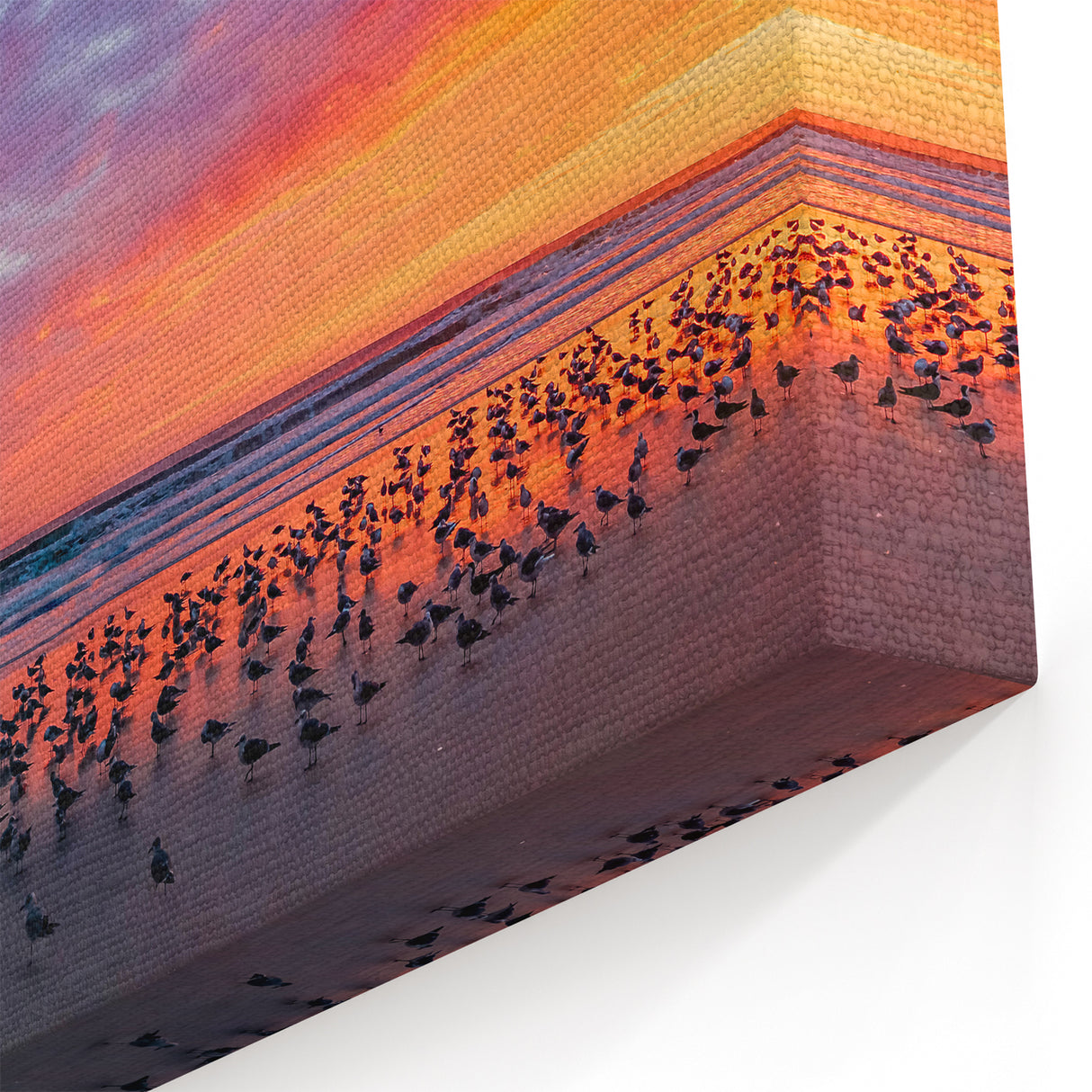 Vibrant Daytona Beach Sunset with Birds - Coastal Florida Art on Canvas