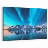 Glacial Art Prints - Northern Lights Over Snowy Mountains Canvas