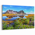 Iceland Scenery Art - Vestrahorn Mountains and Lupine Flowers Canvas Print