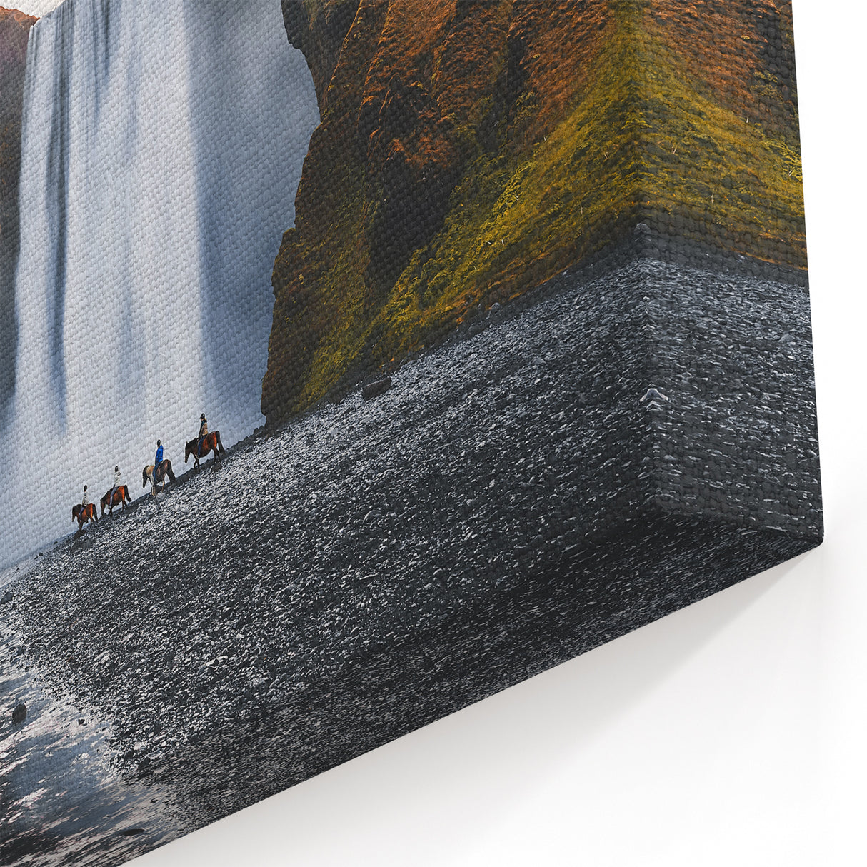 Iceland Photography - Horse Riders at Skógafoss Waterfall Canvas Print