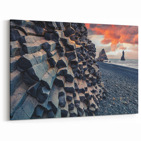 Iceland Photography - Reynisfjara Black Sand Beach and Basalt Columns Canvas Print