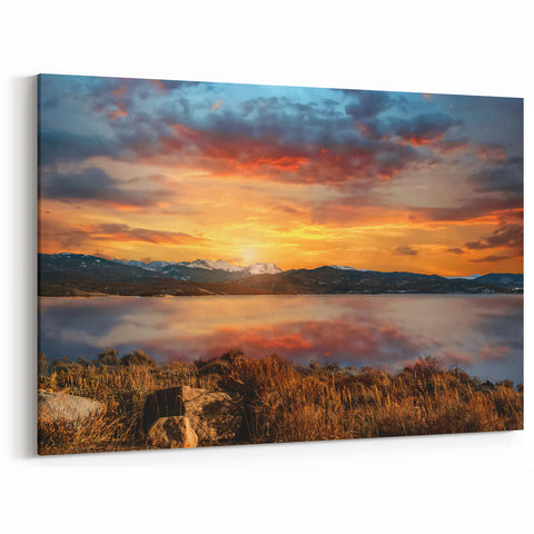 Rocky Mountains Landscape Art - Colorado Sunset Over Serene Lake