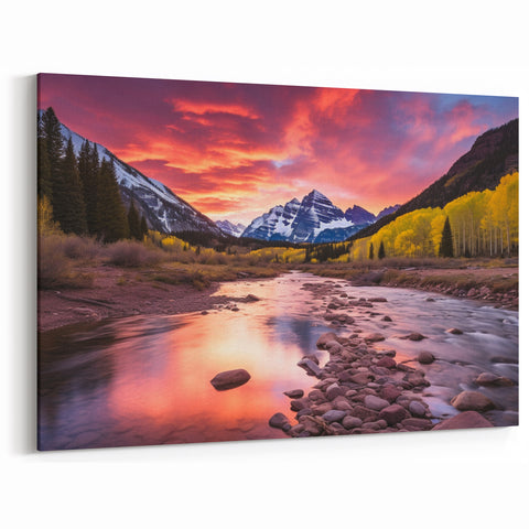 Beautiful Maroon Bells Colorado Canvas - Scenic Sunset Mountain Wall Art
