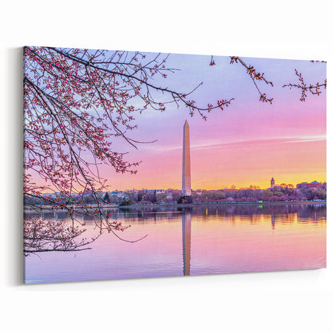 Washington Monument Wall Art - Cherry Blossom Sunrise Canvas and Print