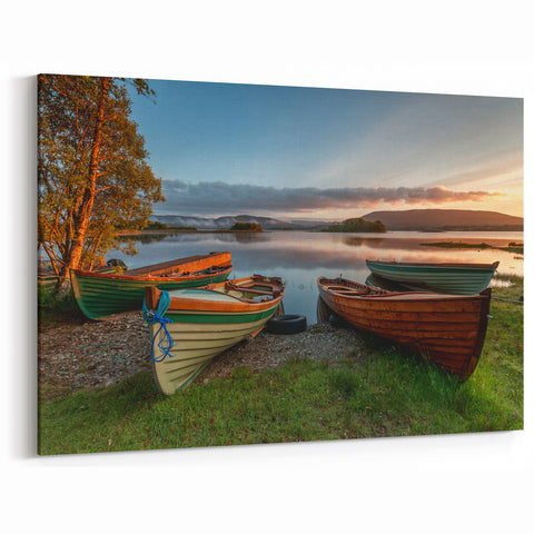 Ireland Photography Wall Decor - Boats Resting by a Quiet Lake