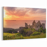 Irish Countryside Canvas - Sunset over Cliffside Ruins Art