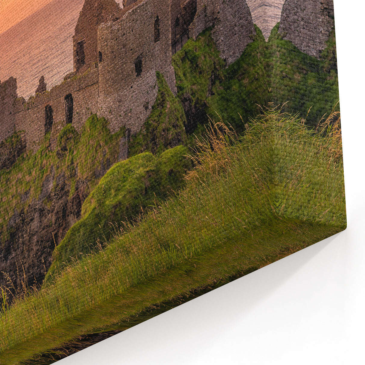 Irish Countryside Canvas - Sunset over Cliffside Ruins Art