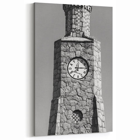 Daytona Beach Clock Tower - Black and White Coastal Florida Art on Canvas