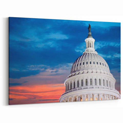 US Capitol Building Wall Art - Twilight Washington DC Scenic Canvas Print