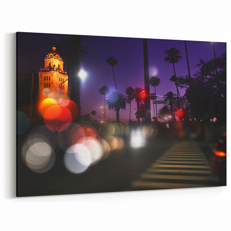 Beverly Hills Night Art - Santa Monica Boulevard with Bokeh Lights