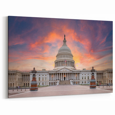 Capitol Building Canvas Art - Sunset Glow Washington DC Landmark Print