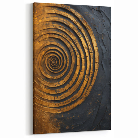Geometric Spiral Strokes in Gold and Black – Abstract Line Canvas Art