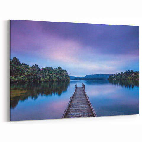New Zealand Lake and Dock Art - Tranquil West Coast Landscape Print