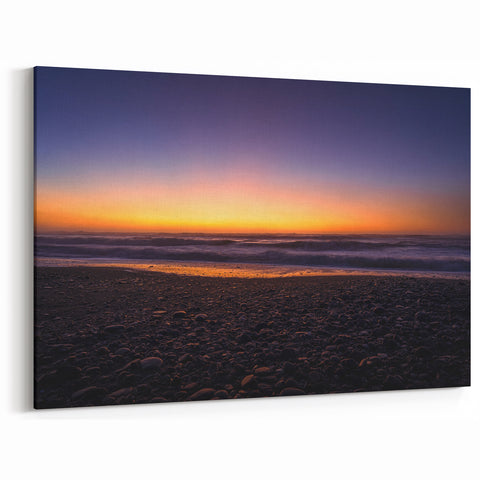 New Zealand Coastal Sunset Art - Pebbled Beach at Dusk Canvas Print
