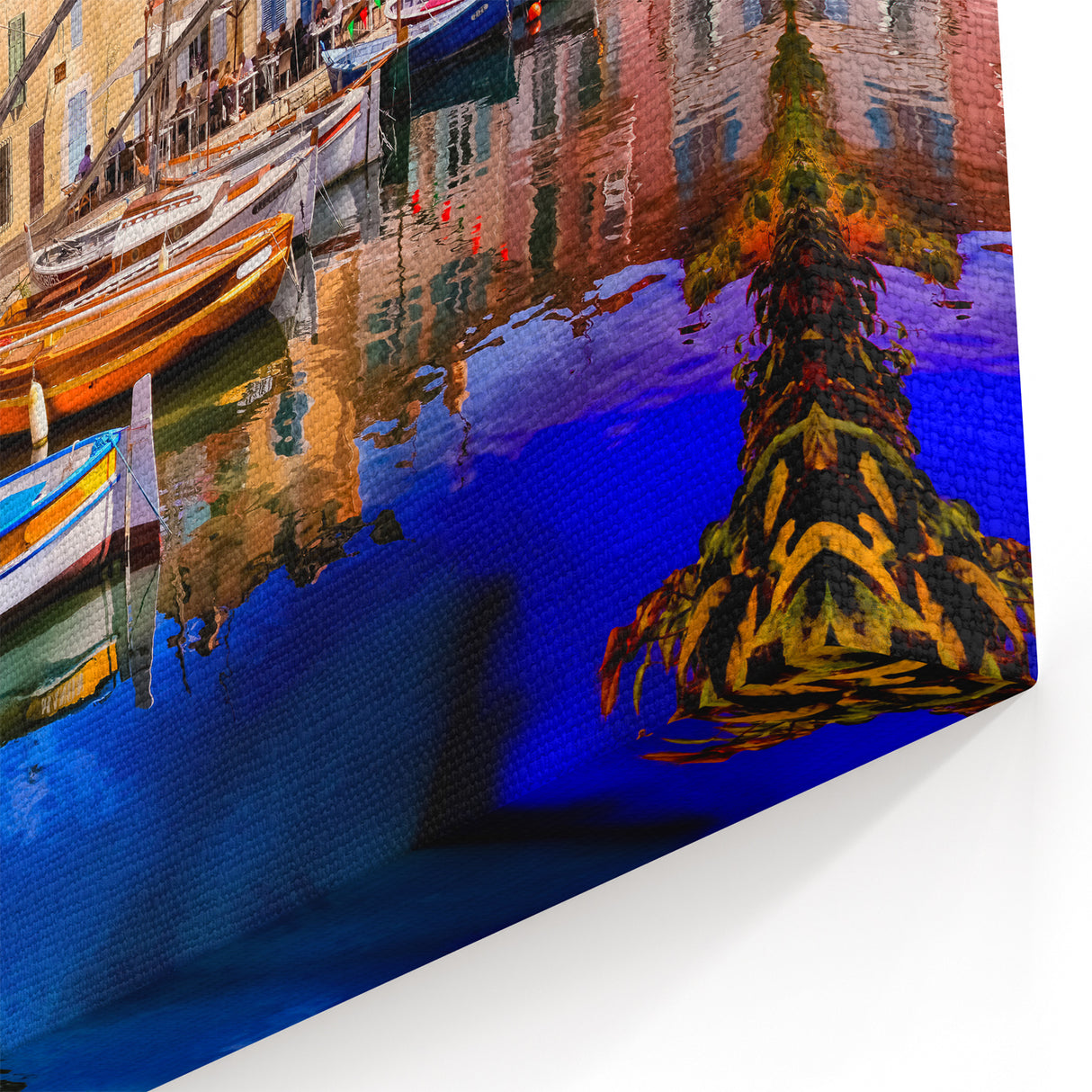 Provence Wall Art - French Country Scene with Colorful Boats and Buildings