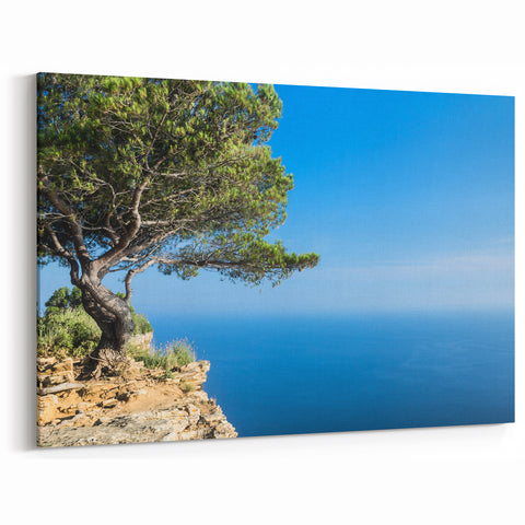 French Country Wall Art - Serene Coastal Tree and Ocean Landscape Print