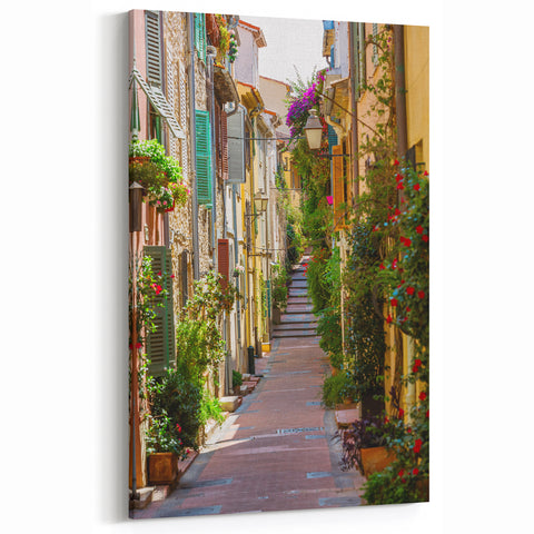 Provence Wall Art - Colorful Street with Shuttered Houses and Flowers