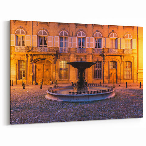 Provence Home Decor - Historic French Fountain and Elegant Building Scene