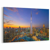 Burj Khalifa Wall Art - Dubai Skyline Canvas with Sunset Cityscape Print