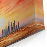 Desert Sunset Art - Dubai Skyline with Burj Khalifa Modern Wall Print