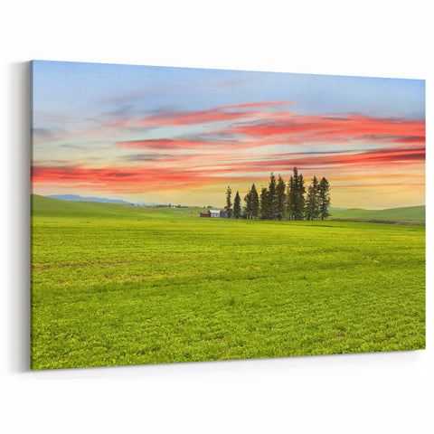 Palouse Framed Prints – Serene Sunset Over Green Fields in Washington