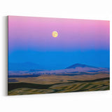 Palouse Photography Canvas – Full Moon Over Rolling Hills at Twilight