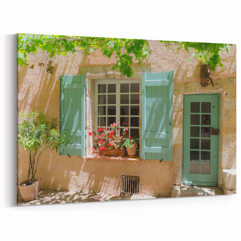 French Village Art - Scenic Provence Cottage with Green Shutters