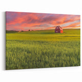 Palouse Washington Artwork - Red Barn at Sunset on Canvas or Acrylic