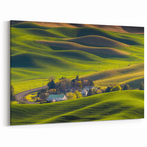 Palouse Region Art - Rolling Hills and Village Scene on Canvas or Acrylic