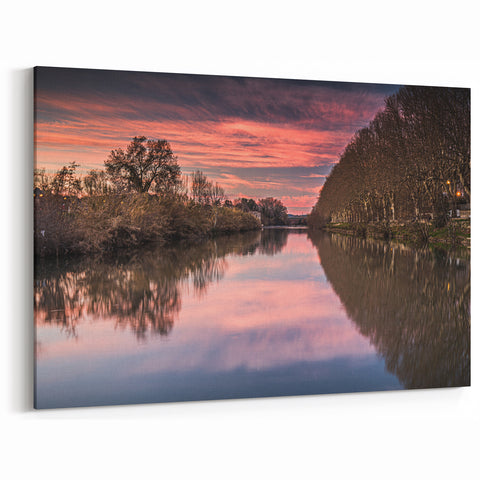 Scenic Provence Art - Tranquil River Sunset French Countryside Wall Decor