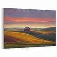 Palouse Region Art - Red Barn at Sunset on Rolling Hills Canvas or Acrylic