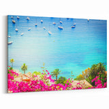 Mediterranean Landscape Art - Bougainvillea and Sailboats on French Coast