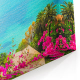 Mediterranean Landscape Art - Bougainvillea and Sailboats on French Coast